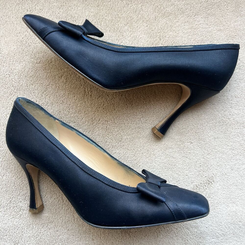 Vera Wang Navy Blue Dyed Fabric‎ Heels w/ Bow Women’s 6 Formal Wedding Party